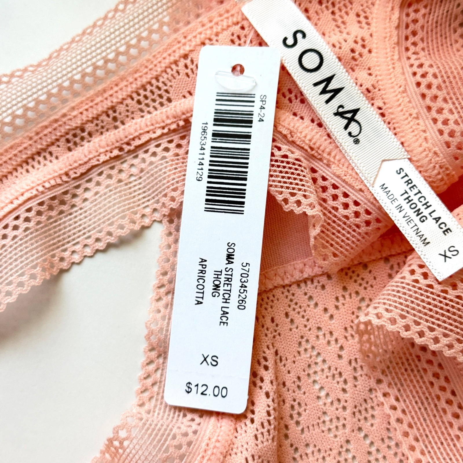 Soma Stretch Lace Thong Panty Apricotta Size XS/M/L/XL
