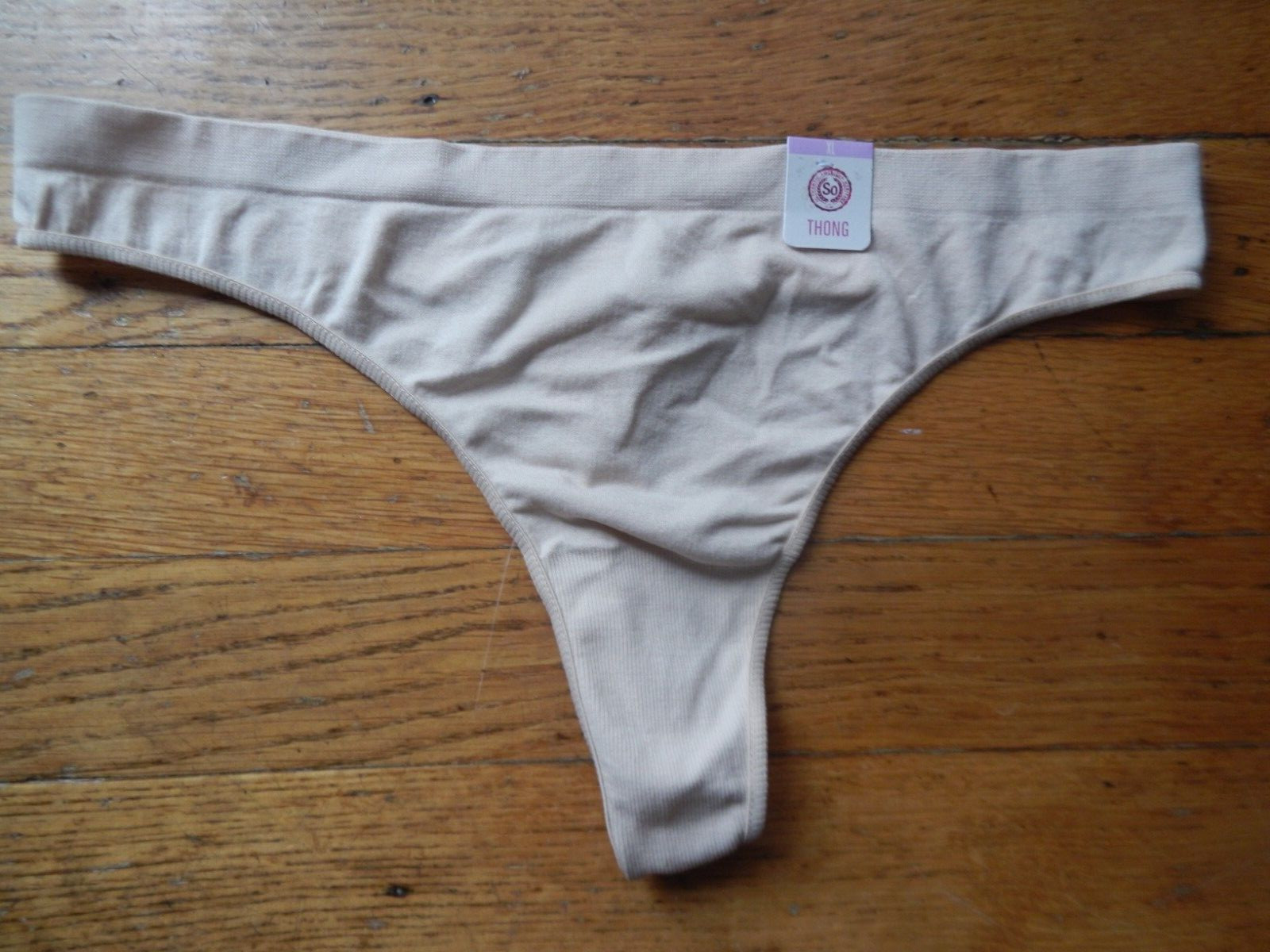 JUNIOR SO THONG PANTY w/SPANDEX; BUFF TAN; XL; TAGLESS; RETAIL $10; BNWT
