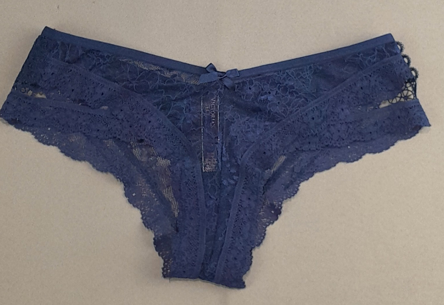 Victorias Secret Panties Womens S Blue Cheeky Cut Out Banded Floral Lace Panty