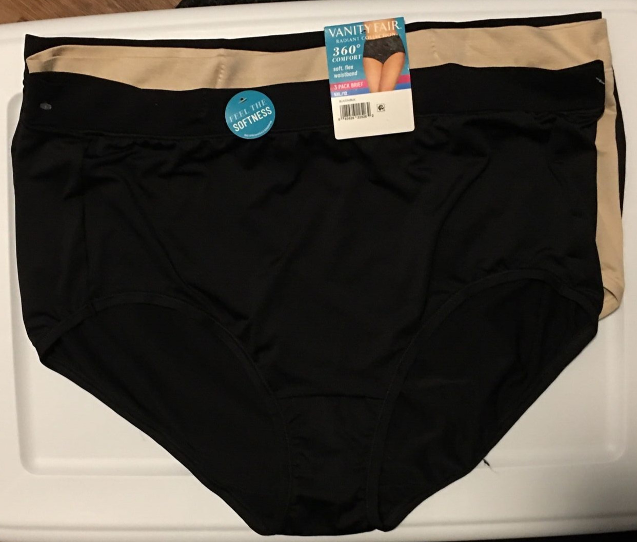 Vanity Fair Black-Black-Beige Microfiber 5XL/12 Radiant 3 PR Brief Panties Soft