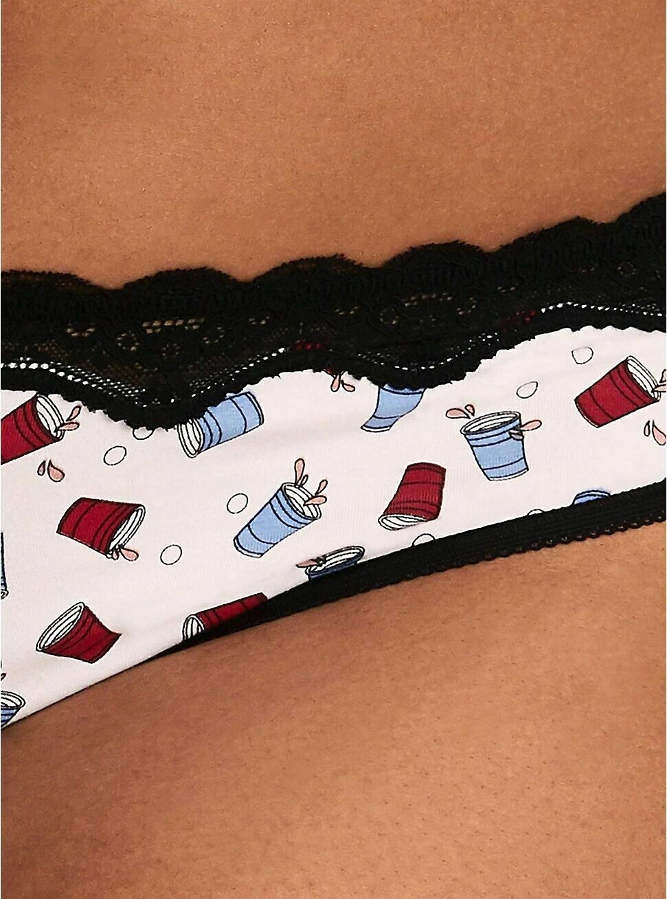 NWT TORRID (00X) M/10 Red Blue Party Cup Cotton Thong Panty Black Lace Underwear