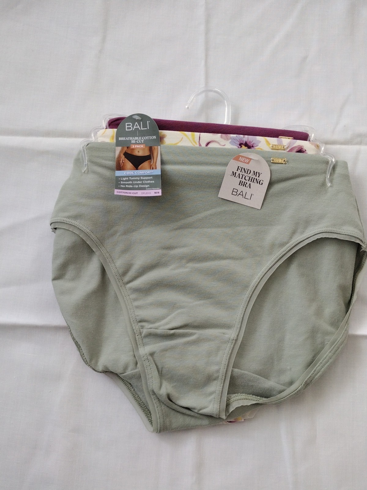 Bali M/6 ASSORTED COLORS DFLEH3 Cotton Collection Hi-Cut Panty – 3 Pack NWT