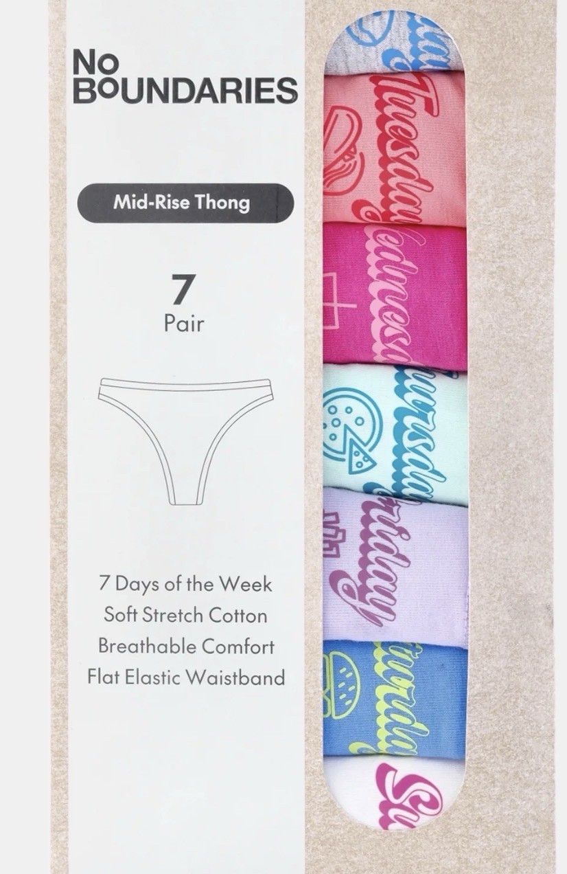 No Boundaries Junior Cotton “Days of the Week” Thong Panties 7 Pack NIP XXL (20)