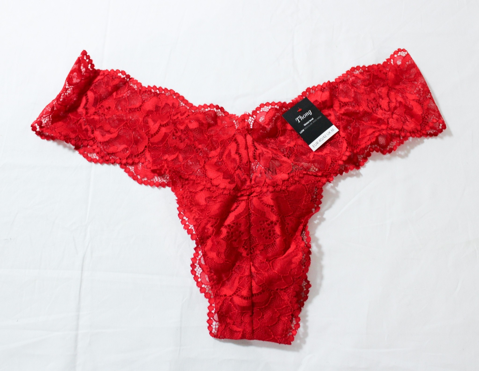 Lindex Women’s Sheer Lace Low Waist High Leg Cut Thong DH3 Red Medium NWT