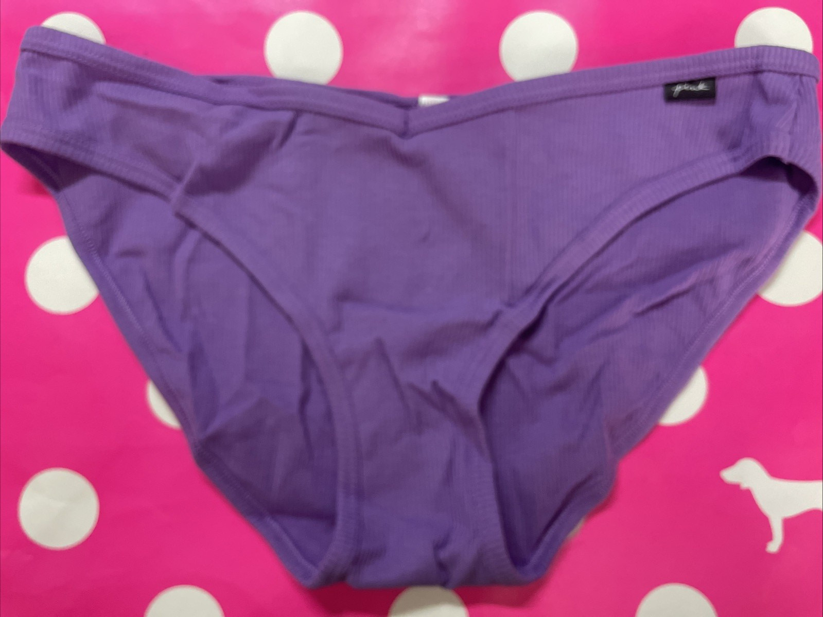 NEW 2021 Victoria’s Secret PINK V Front Bikini Panties Ribbed Cotton L Logo Tab