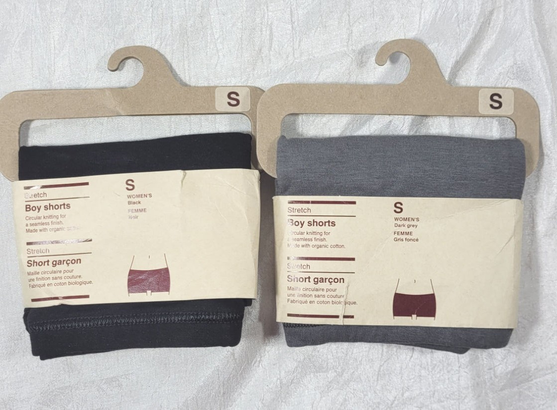 2 Pairs Muji Women’s Cotton Stretch Boy Shorts – Dark Gray & Black – Size Small