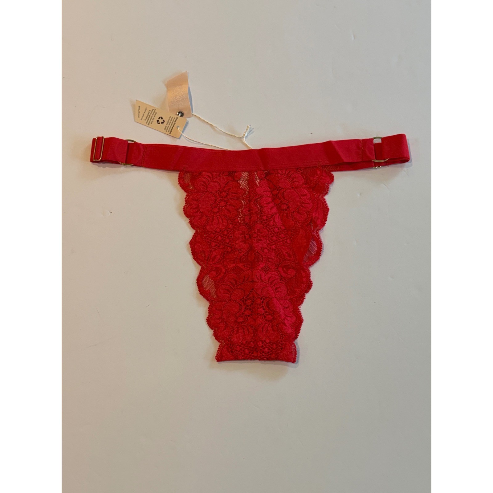 Free People HAH Red Lace Thong Adjustable Waist Gold Hardware NWT XS/S