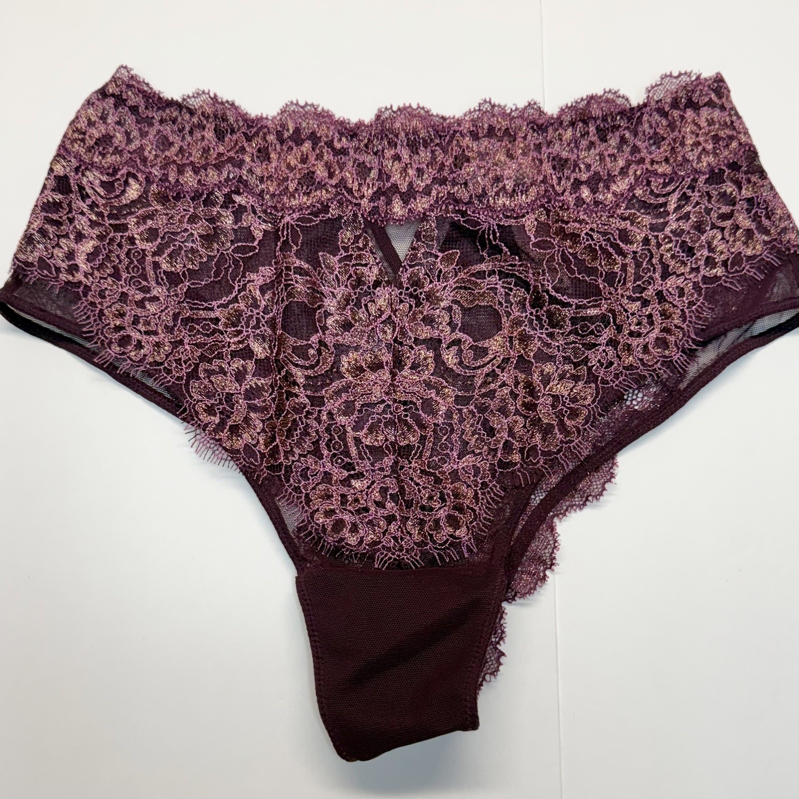 NWT VTG Victorias Secret Dream Angels Maroon Lace High Waist Cheeky Panty Small