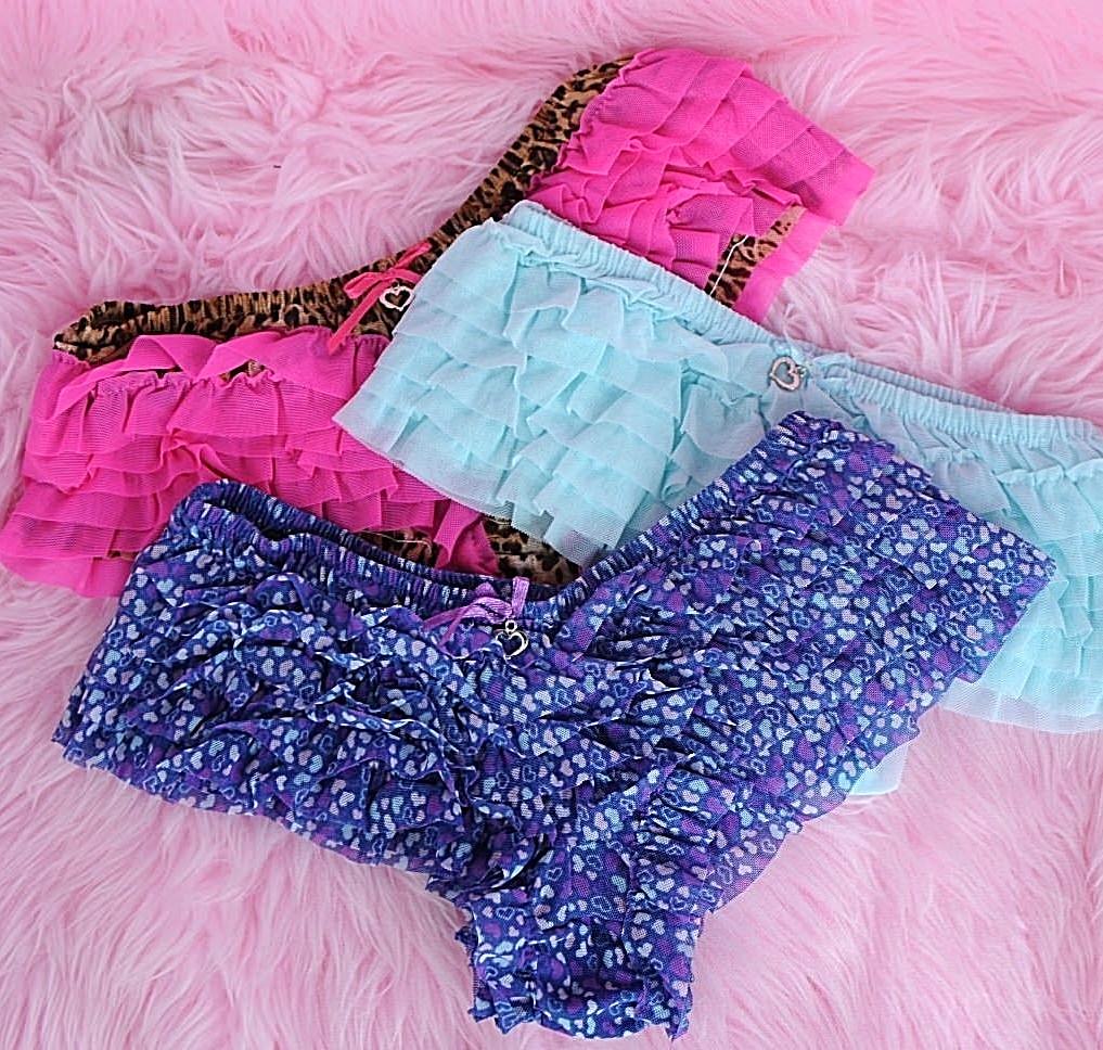 Ruffle sissy SOFT STRETCHY nylon RHUMBA frilly Cheeky panties XS S MANY colors