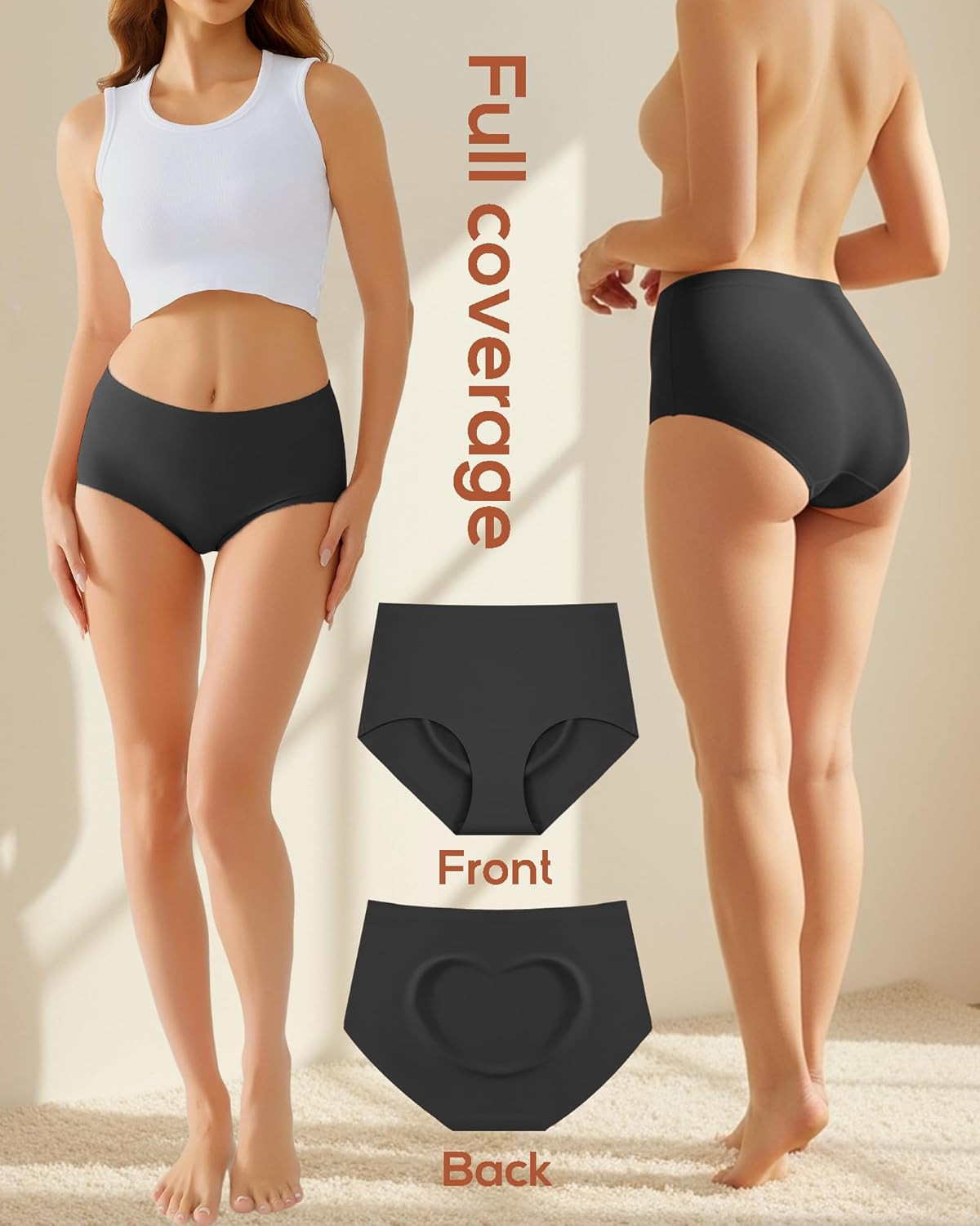 High Waisted Seamless Underwear for Women Full Coverage Hiphugger High Rise Silk