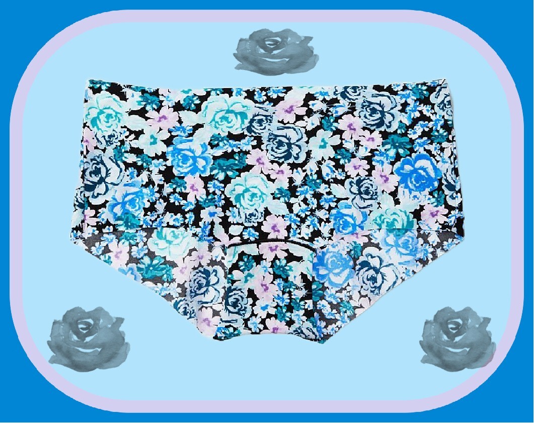 XL NO SHOW Blue Rose Floral Stretch Victorias Secret PINK Boyshort Brief Pantie