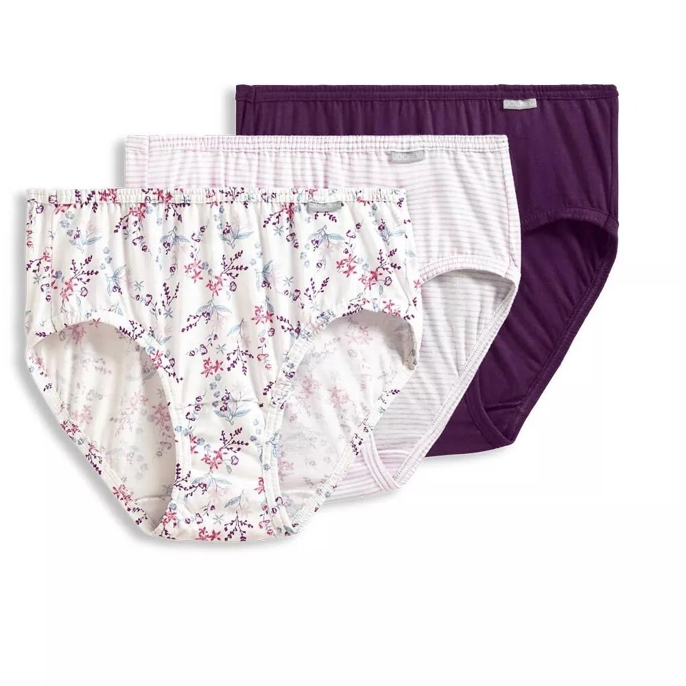 Jockey 3-Pack Elance Hipster Comfort 100% Cotton 1488-187 6/M Deep Plum NIP