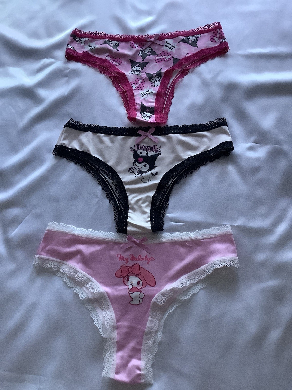 Women’s/Teen Sanrio Kuromi My Melody Kawaii Thong Panties Stretch 3pk Medium
