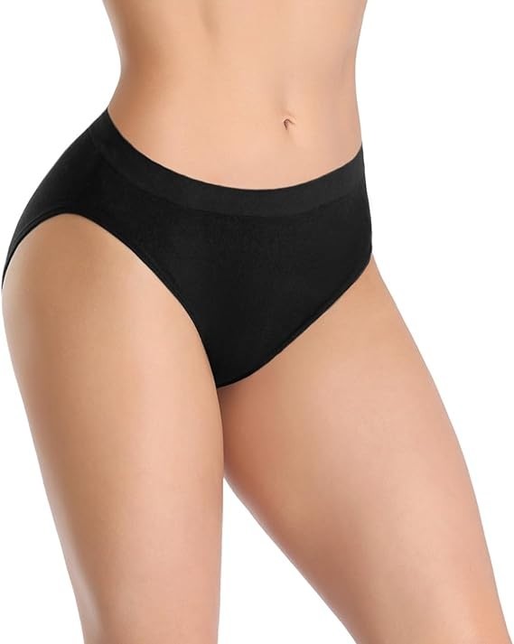 6 Pack Sudally Womens High Cut Briefs Underwear Full Coverage Black M Tight fit