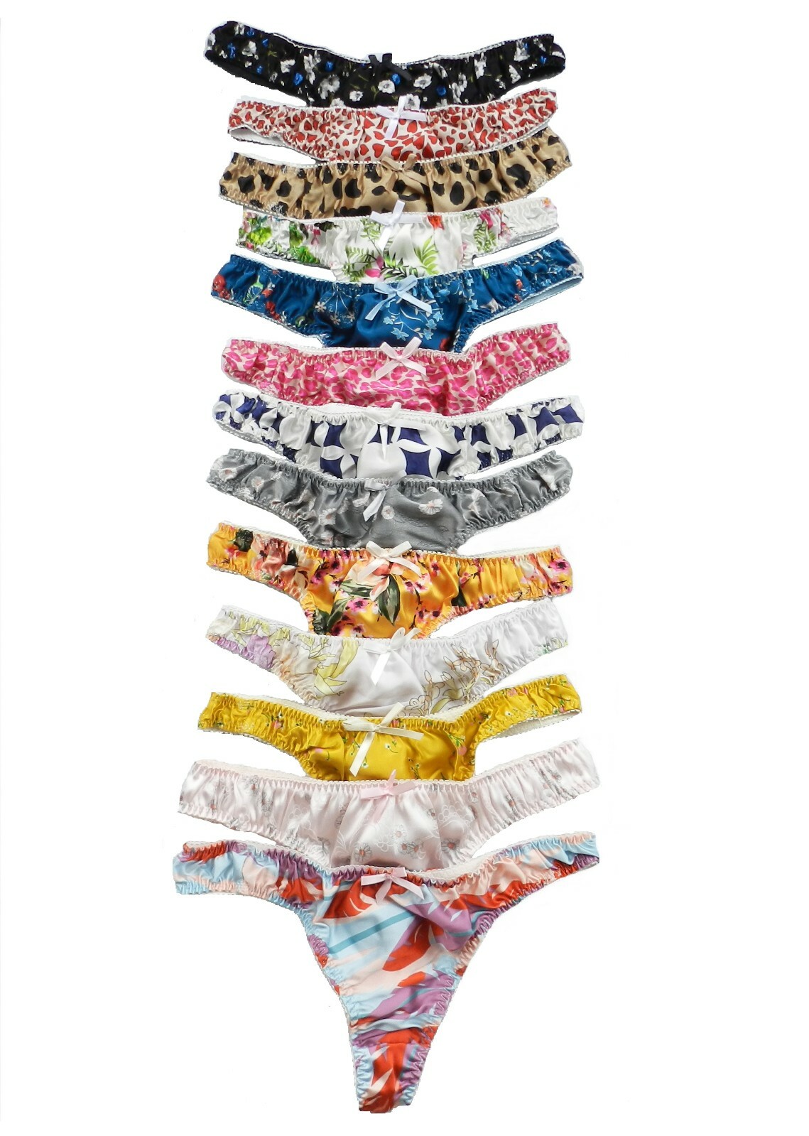 100% Silk Pattern 6 Pieces Women’s String Thong Panties Size S M L XL 2XL 3XL