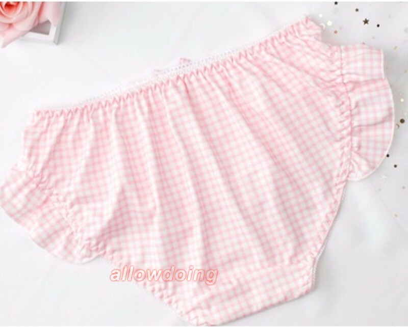 Lolita Bow Pink Lattice Panties Kawaii Ruffle Briefs Waisted Panties Underwear
