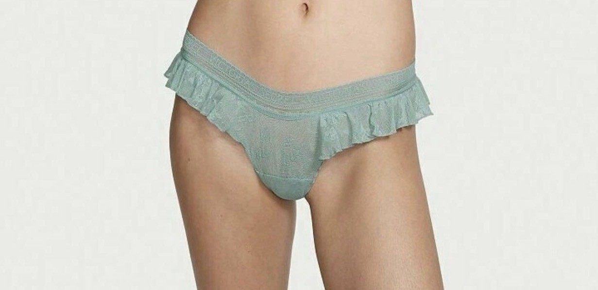 Victoria’s Secret Lace Fluttering Thong Panty Sage Dust Medium