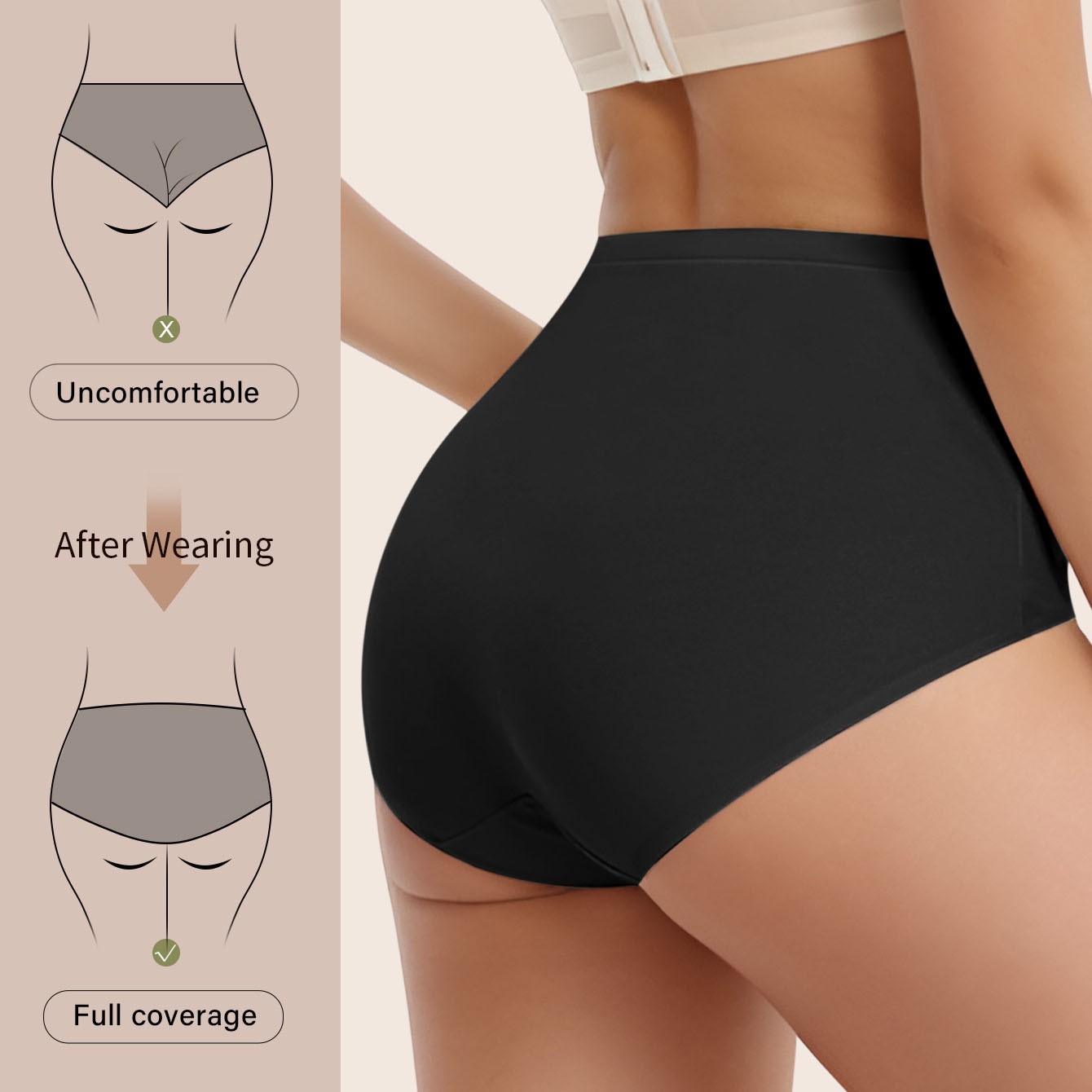 4 Pack Women’s Panties Full Coverage Briefs Jacquard High Rise Cotton Panties