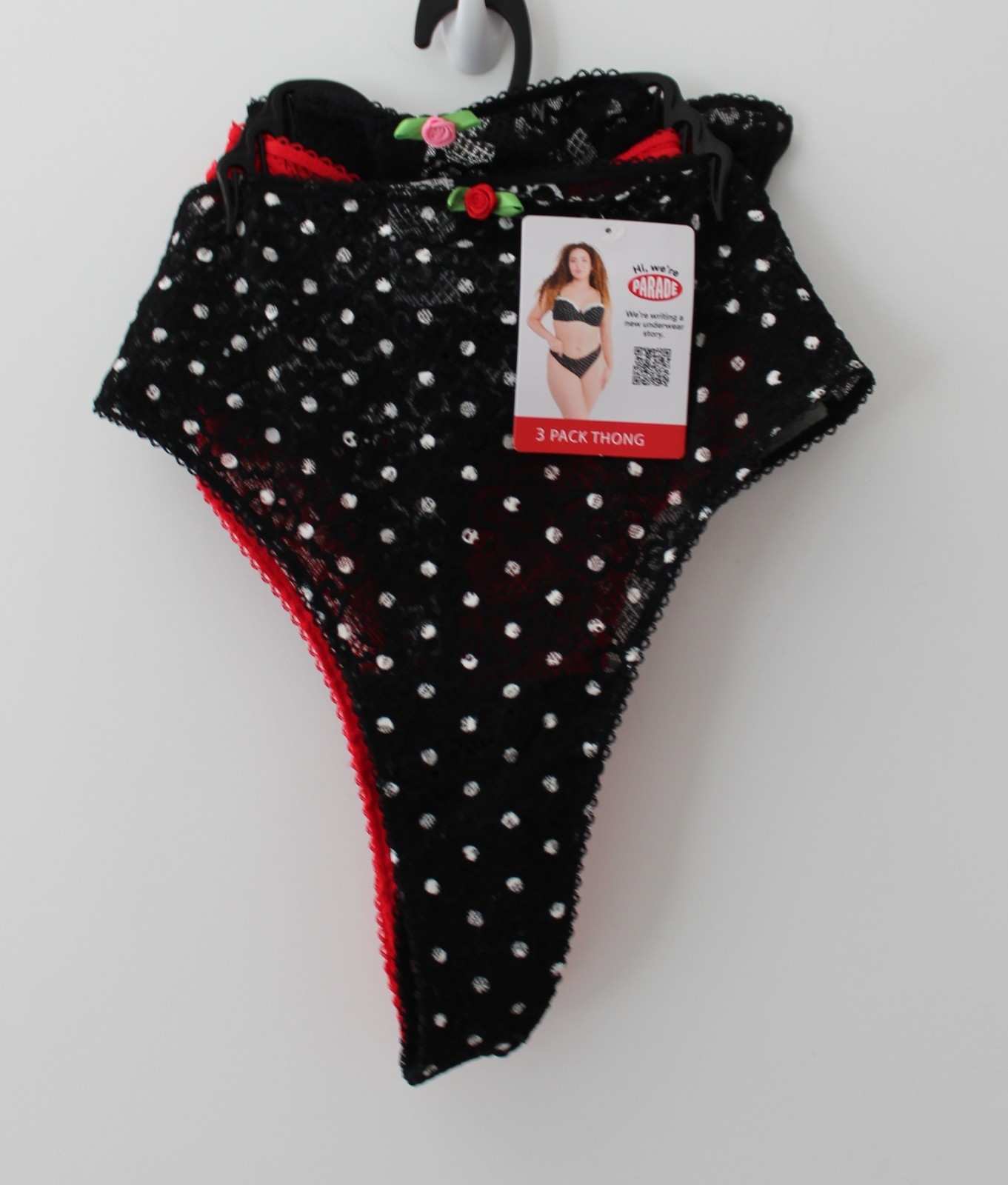 Parade Womens Lace Thong Underwear 3-Pack Black/Red Size 2XL NWT
