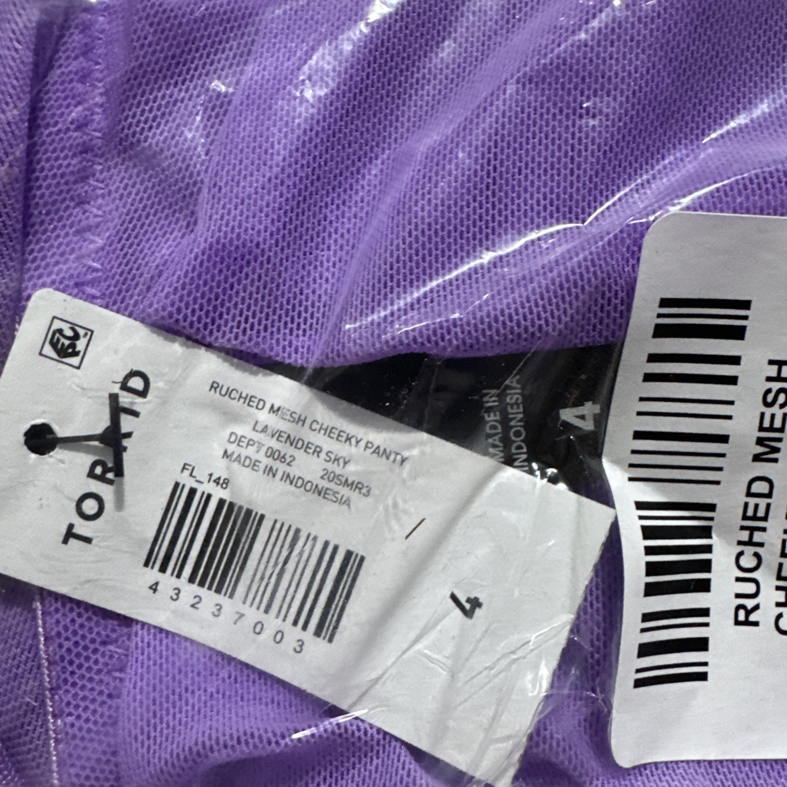 Torrid Purple Lavender Ruched Bow Sheer Mesh Cheeky Panty Plus Size 4 4X, 26