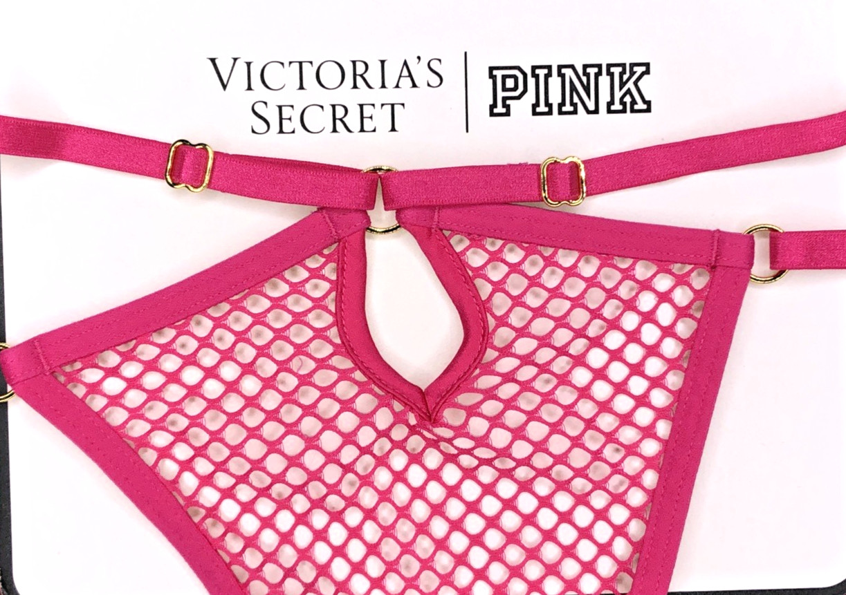 Victoria’s Secret NWT Medium Pink Fishnet String Cheeky Panty Open Back Lace Up