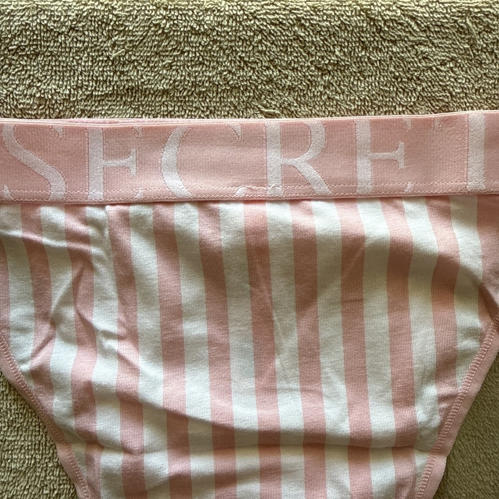 Victoria’s Secret Large Pink White Stripe French Cut Logo Brief Panties