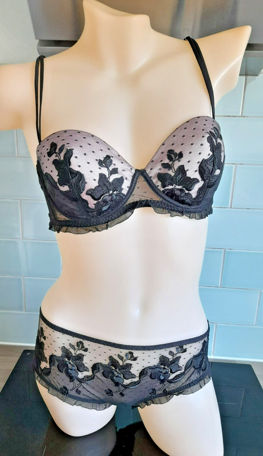 Verde Veronica ALLURE Black Floral Embroidered Mesh Deep Culotte