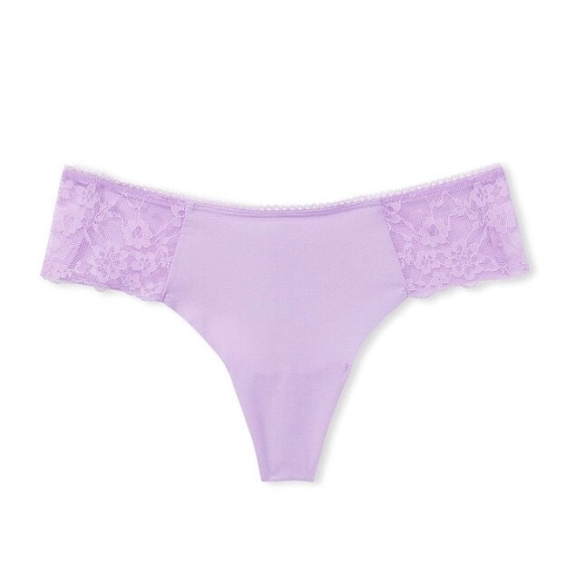 Victoria’s Secret No Show Thong Panty Lace Sides Lilac Lavender XL NWT