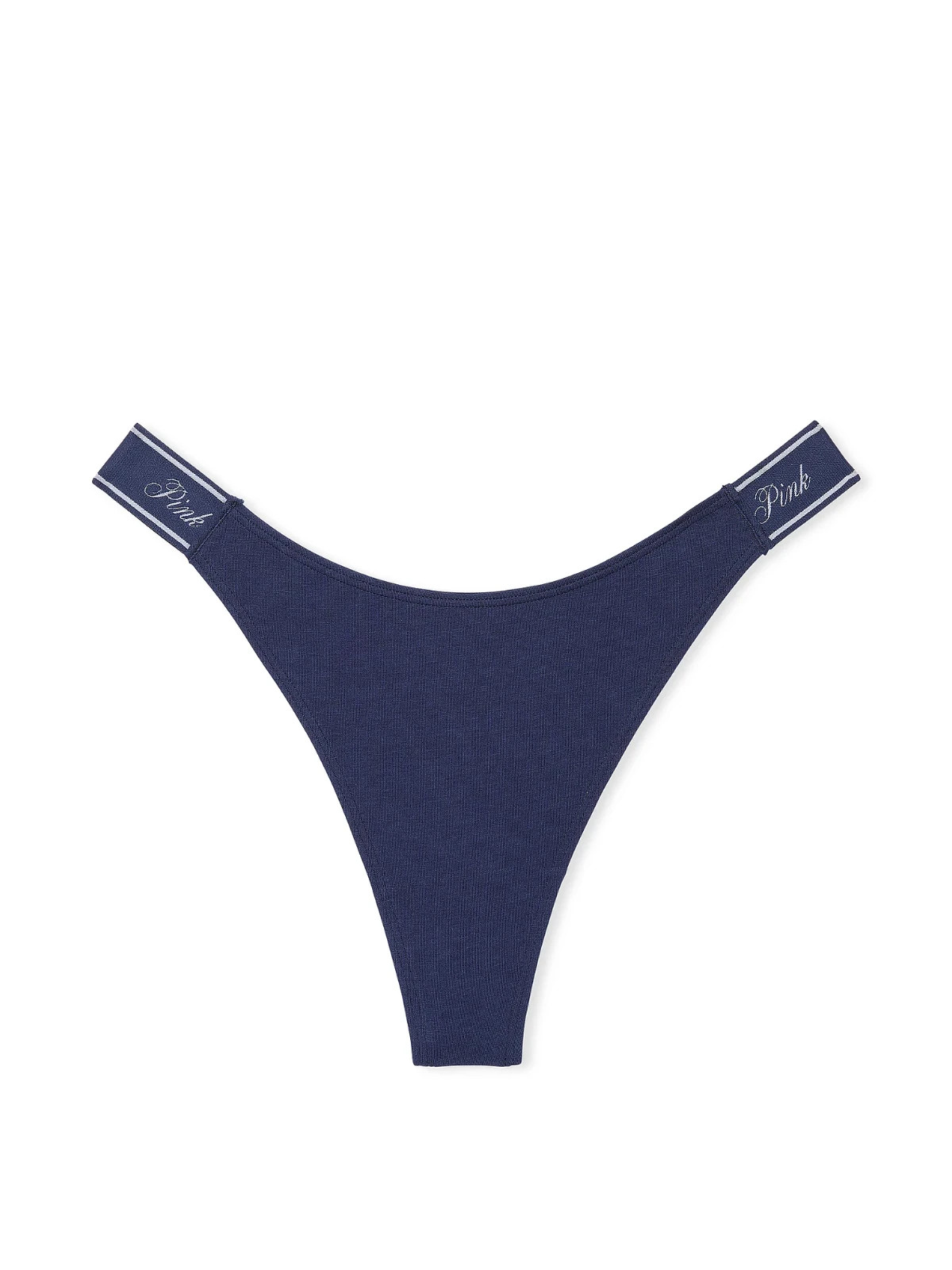 XS Victoria’s Secret PINK Logo Cotton High Leg Thong Panties Midnight Navy Blue