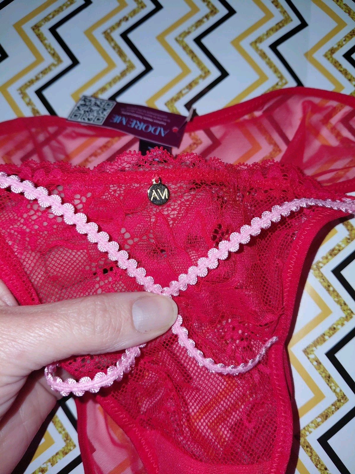 Adore Me/VS Strappy Lace & Mesh Bikini Panty NEW Small Red