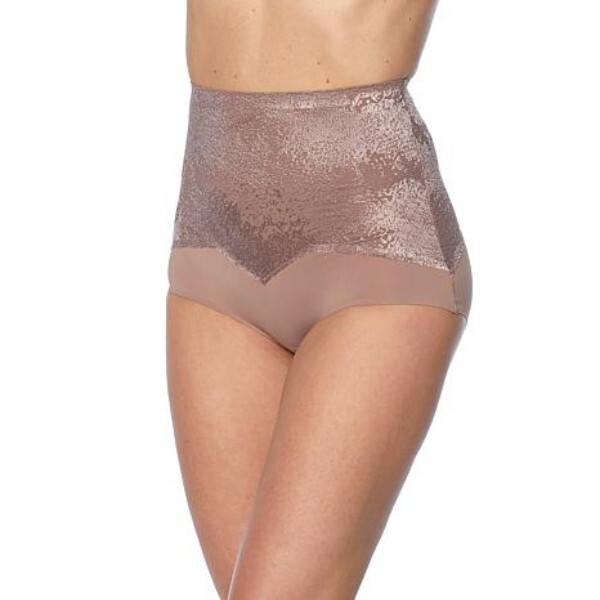 Rhonda Shear Grey Jacquard Smoothing Retro Style High Waist Panties L New