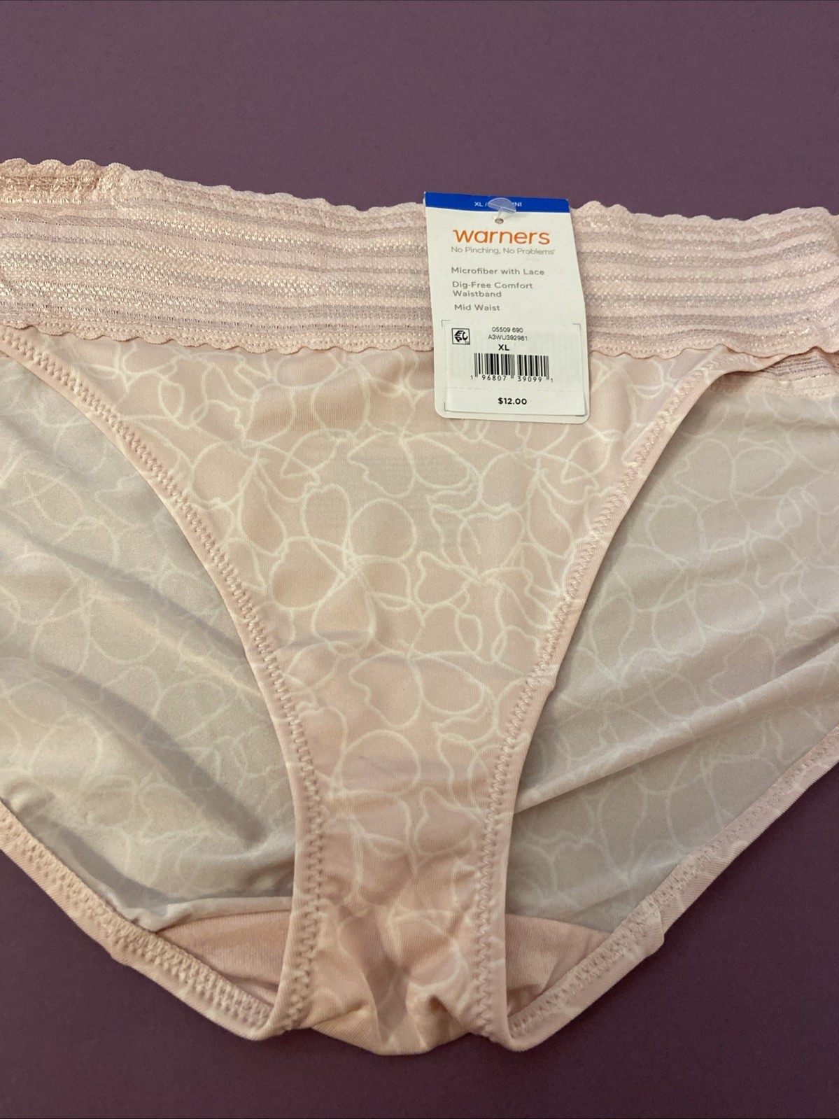 Warners’ Pale Pink Abstract Bikini Panties / EXTRA LARGE / 8