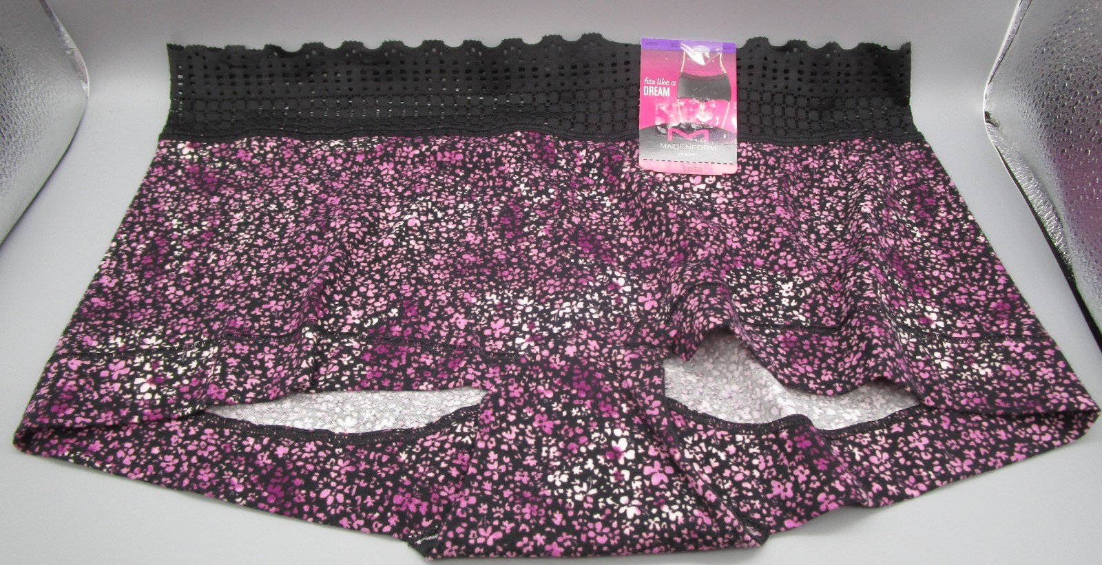 MAIDENFORM~2XL 9~40859~Black Floral Dream Cotton Lace-Trim Boyshort