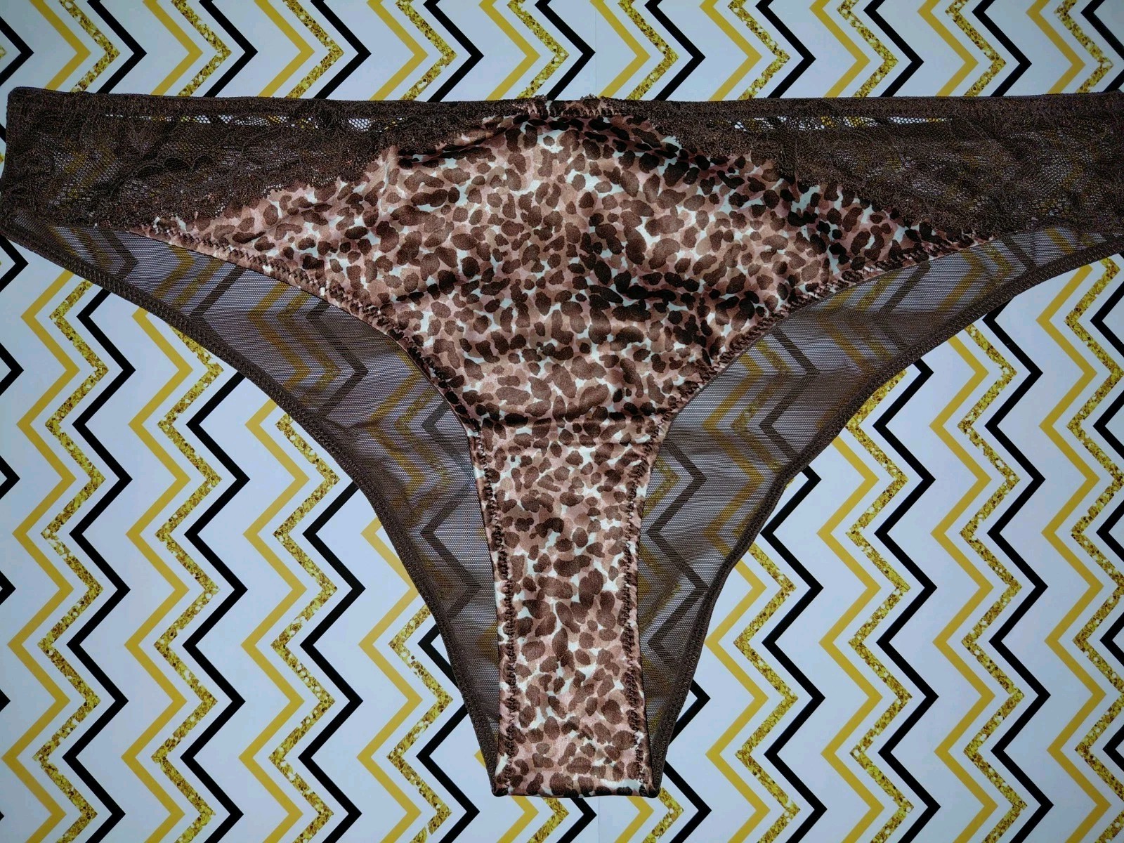 Adore Me/VS Satin & Mesh Cheeky Panty NEW Medium Leopard