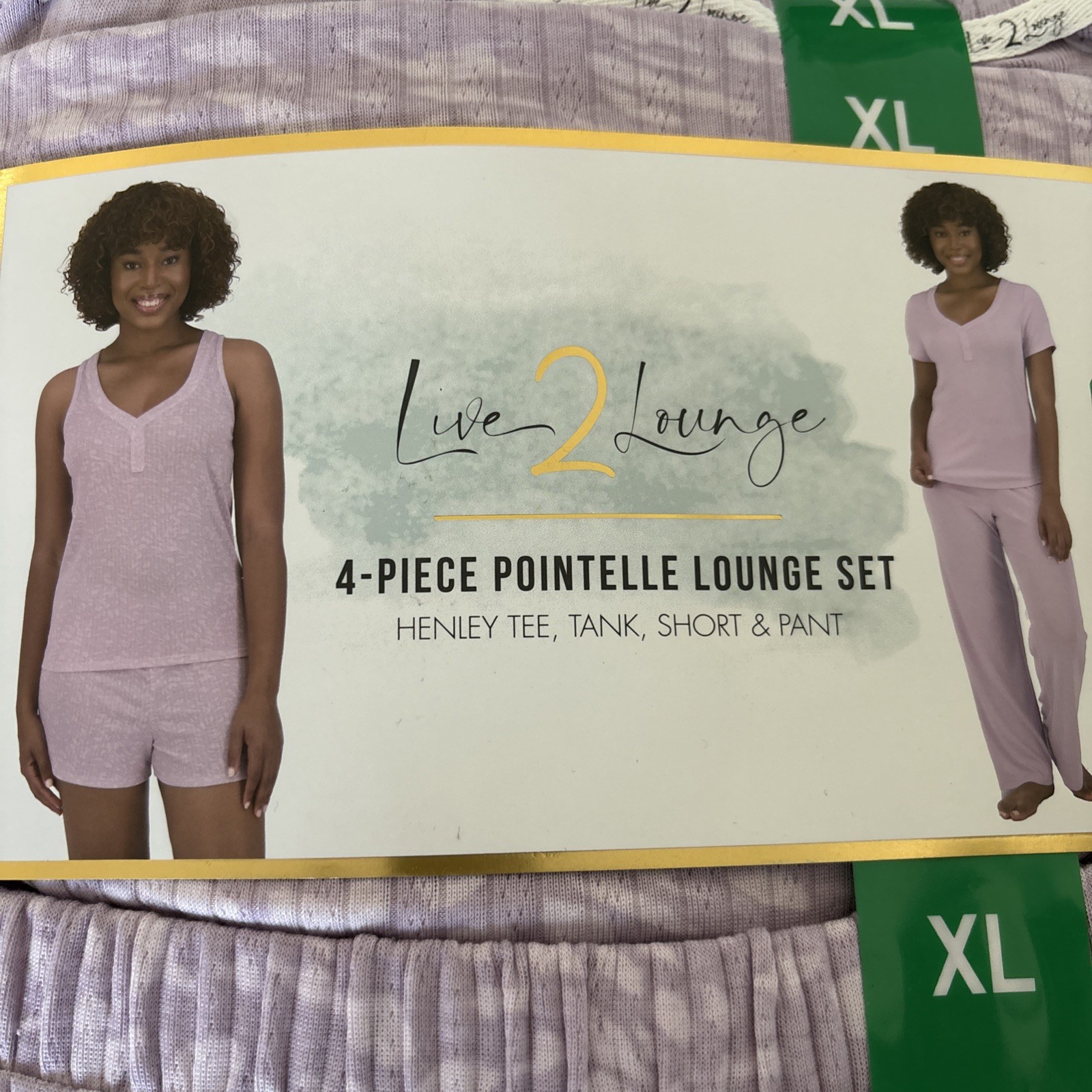 Live 2 Lounge Women’s 4 Piece Pointelle Lounge Wear Pajama Set, Purple, X-Large