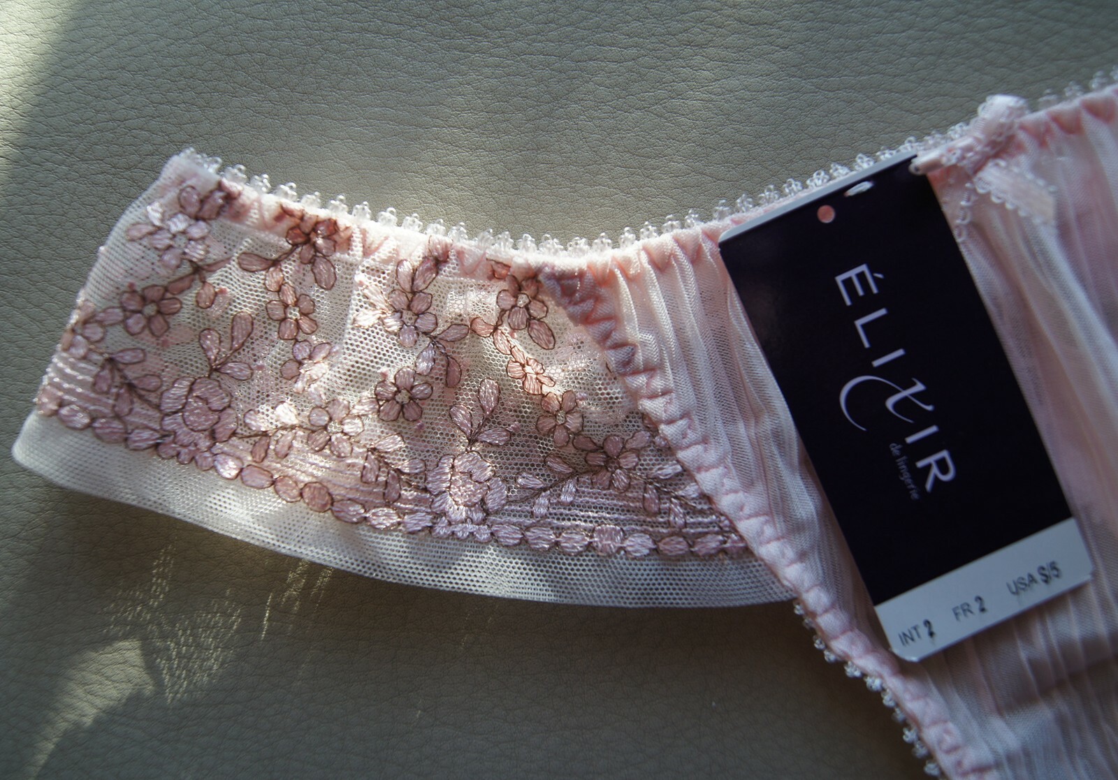 Elixir De Lingerie “Rose” Pink Pleated Sheer Wide Sided Thong G10761/112