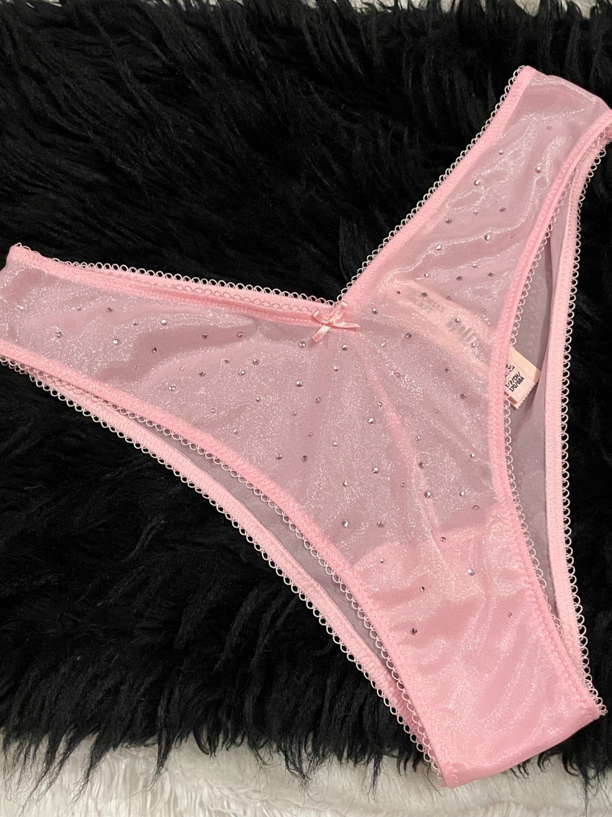 VICTORIA’S SECRET Crystal Shimmer Brazilian Panty RHINESTONE Silky Pink S V-Cut