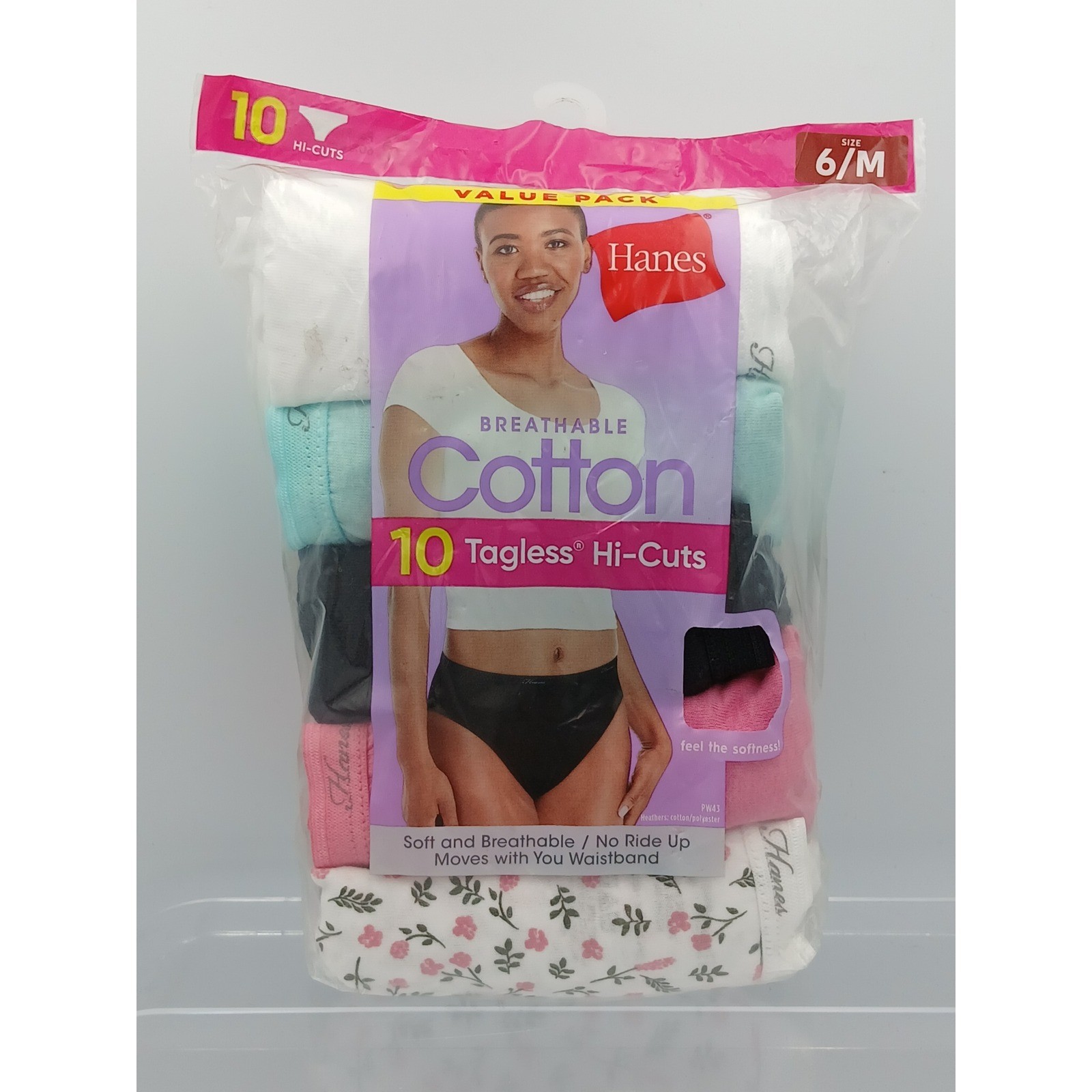 Hanes Womens Breathable Cotton Tagless Hi-Cut Panties 10 Pair Pack Size 6/M