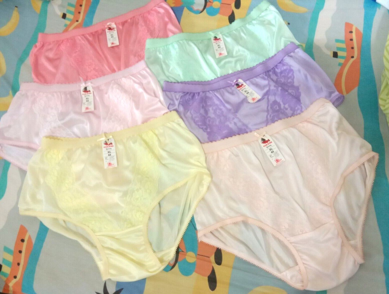 6x Vintage Panties Nylon Lace Silky Bikini Hi Briefs Knicker Sissy Underwear XL