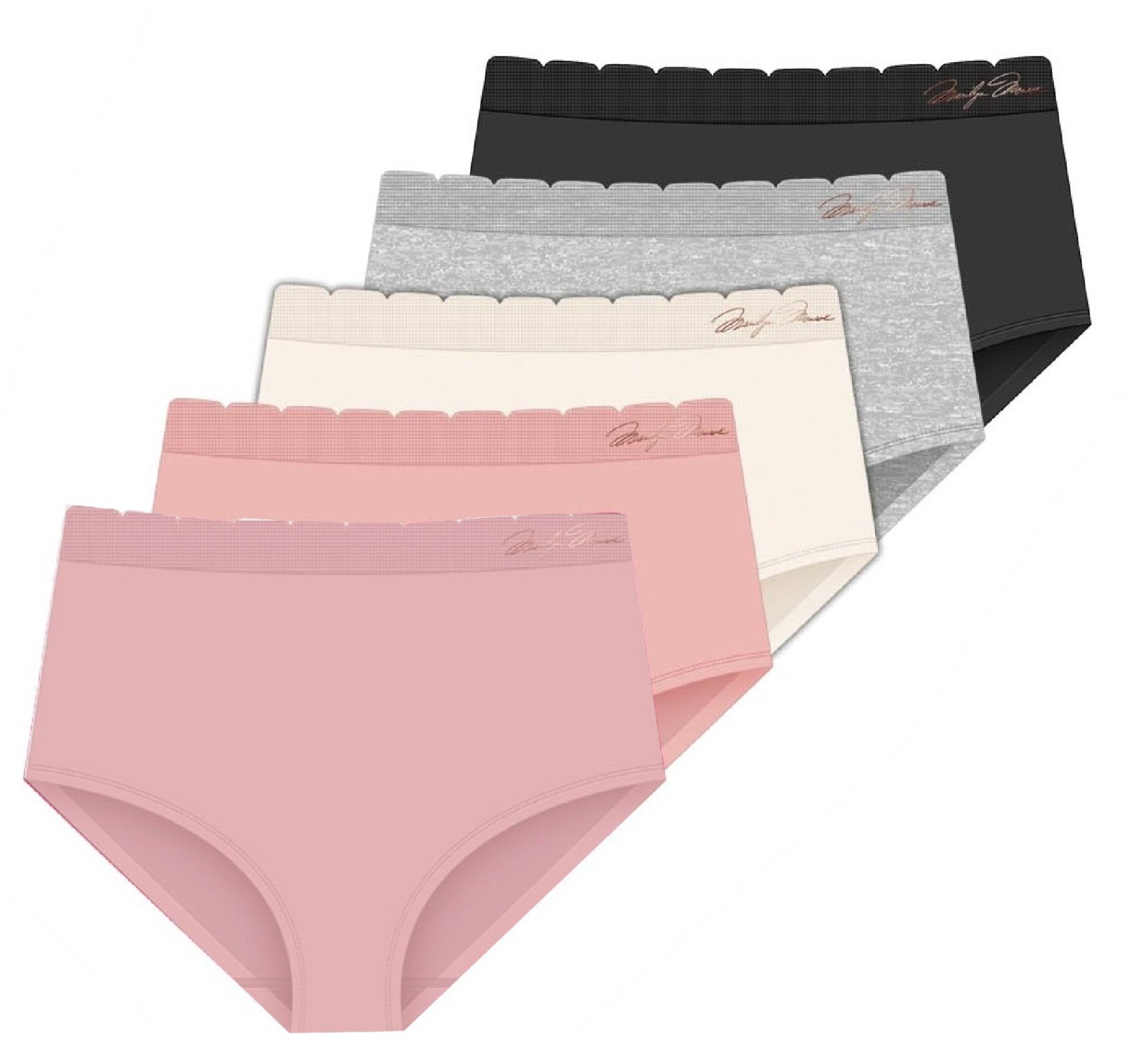 Marilyn Monroe Seamless Lightweight Brief Panties – Scalloped Waist – Set of 5