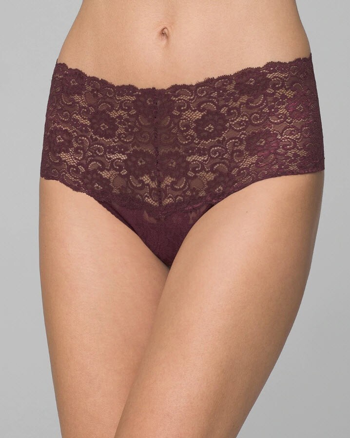SOMA ~ FIG ~ EMBRACEABLE ALLOVER LACE RETRO THONG PANTIES ~ SIZE XXL