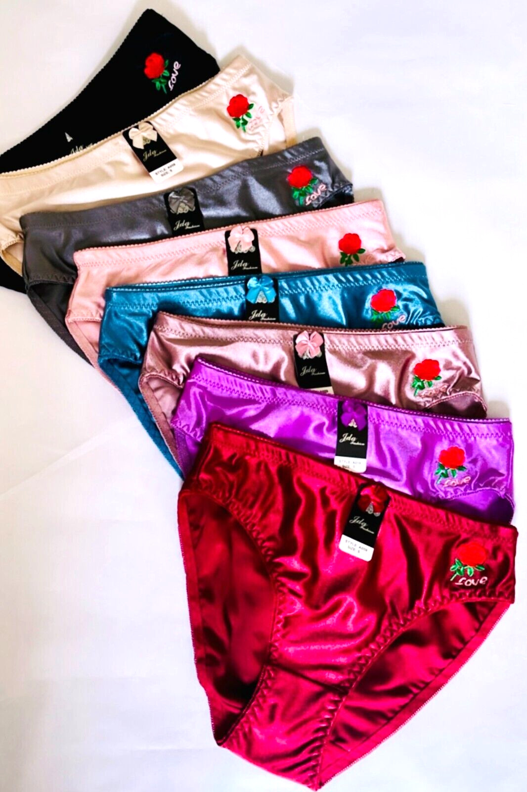 6 Satin Shine Love Rose Bikini Panties Sissy style Cheeky Shiny Underwear #3123X