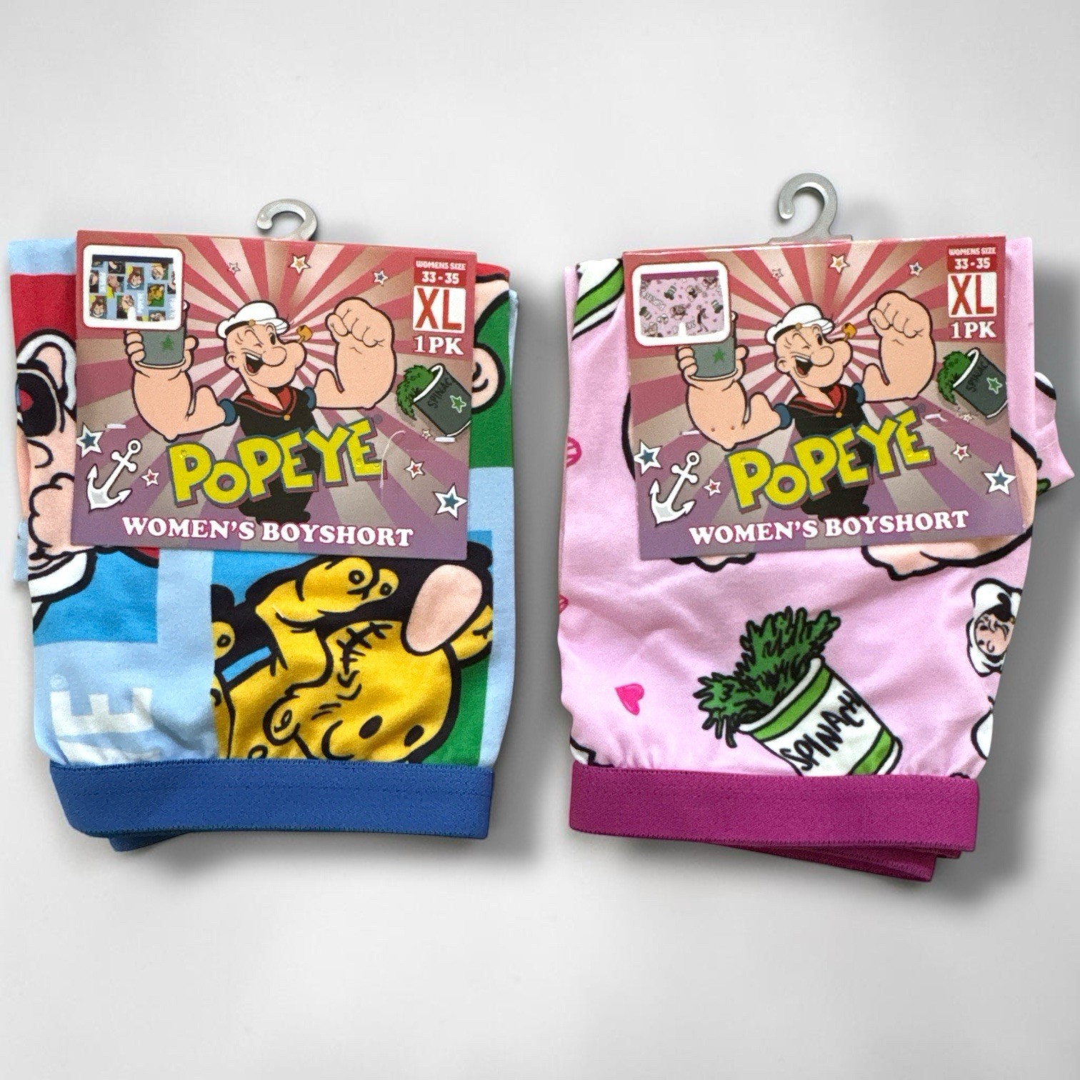 Popeye Women’s Boy Short Size X-Large 33-35 Blue & Pink NEW NWT – 2 PACK