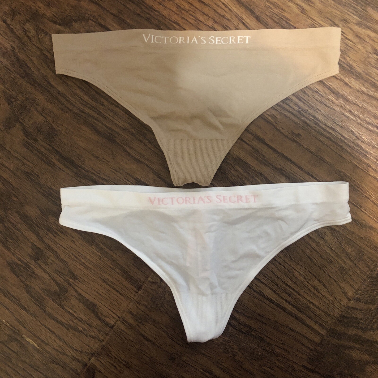 Victorias Secret 1 Beige & 1 White Thong/String Medium Panties, brand new
