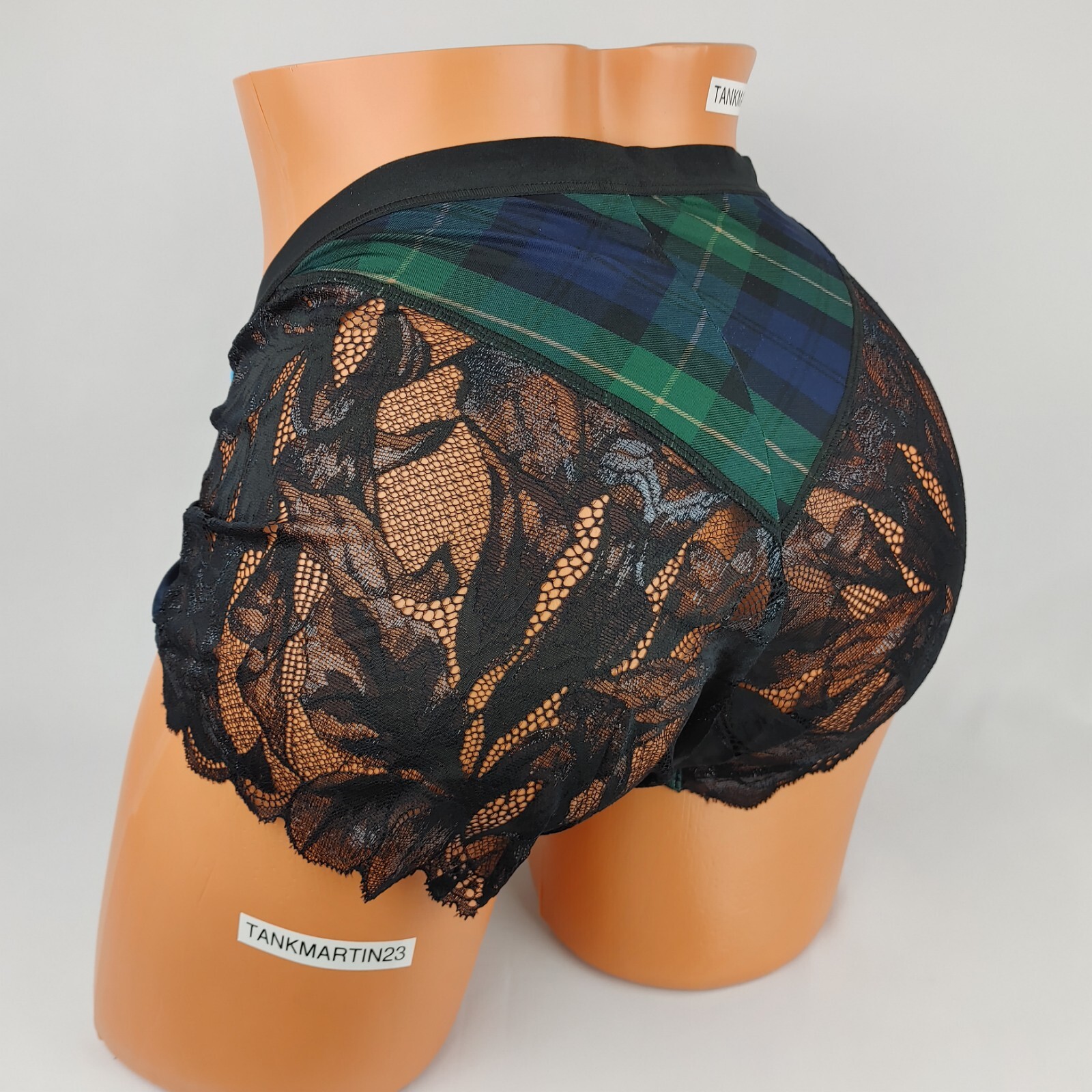 LANE BRYANT CACIQUE PLUS NO SHOW FULL BRIEF 22/24 PLUS GREEN PLAID LACE BACK NEW