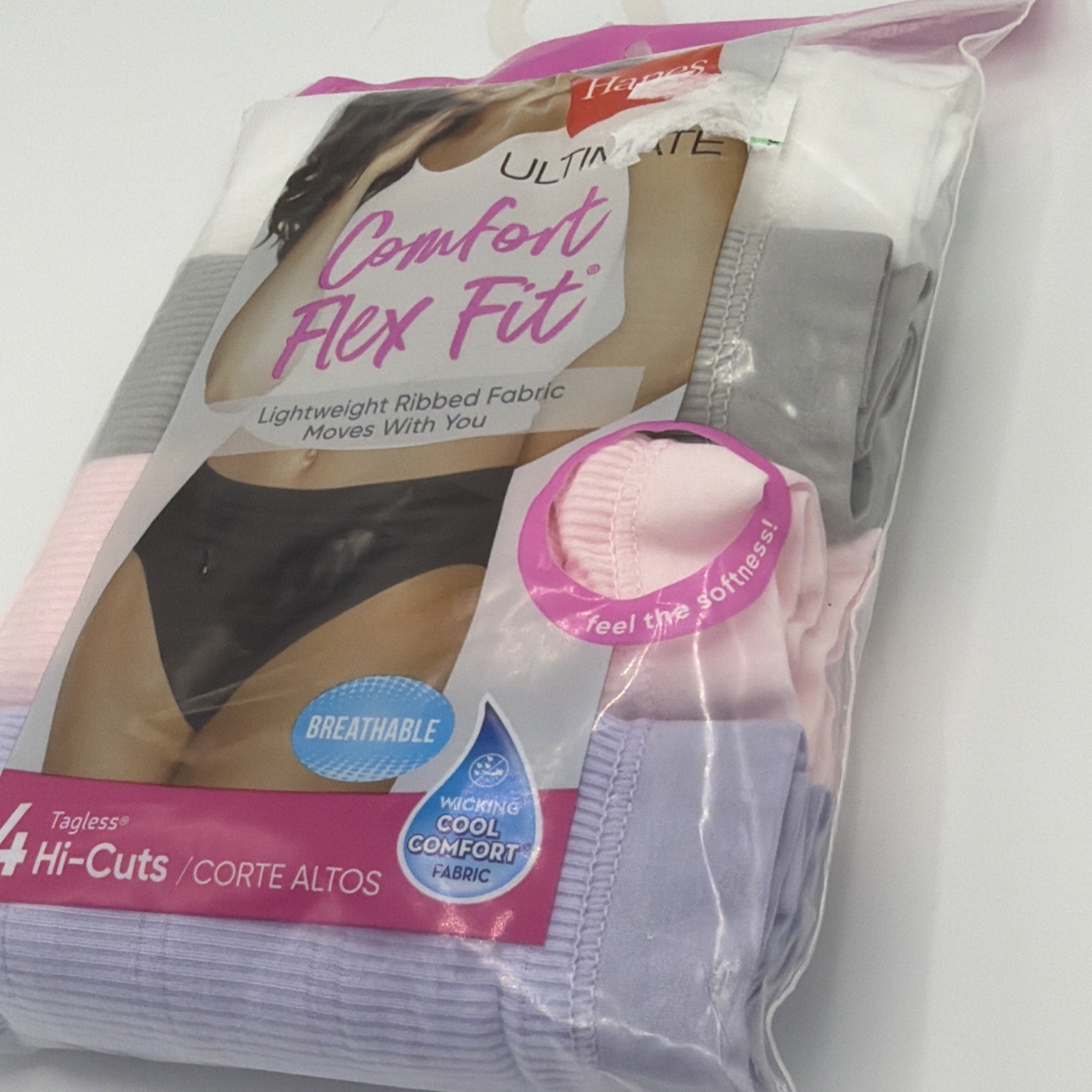 Women’s Hanes 4Pk Ultimate Comfort Flex Fit Hi-Cut Underwear 7/L Multicolor NEW