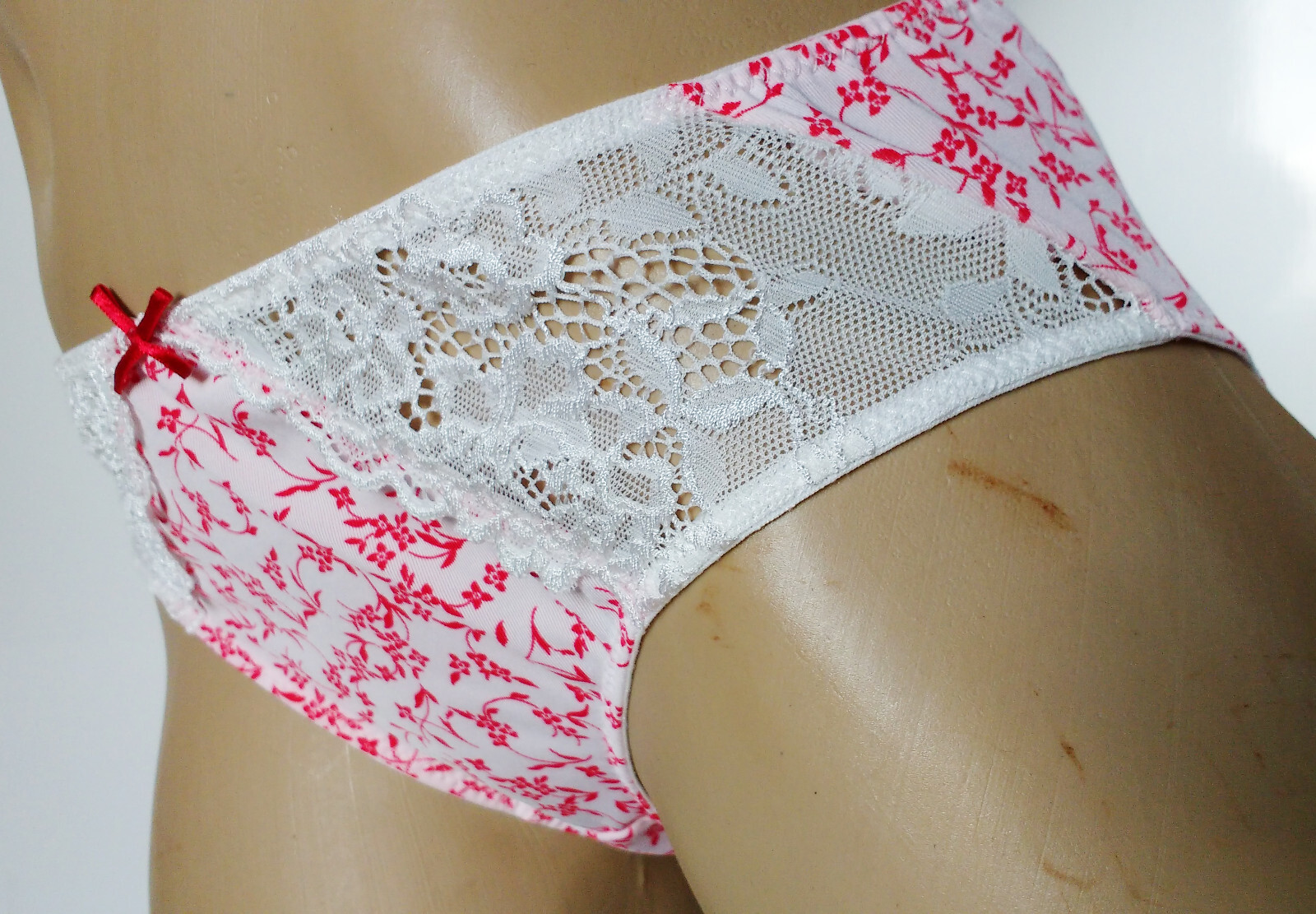 Gorgeously Soft Pink Floral n Lace Brief Knickers Low Rise Panties 14 W 31″