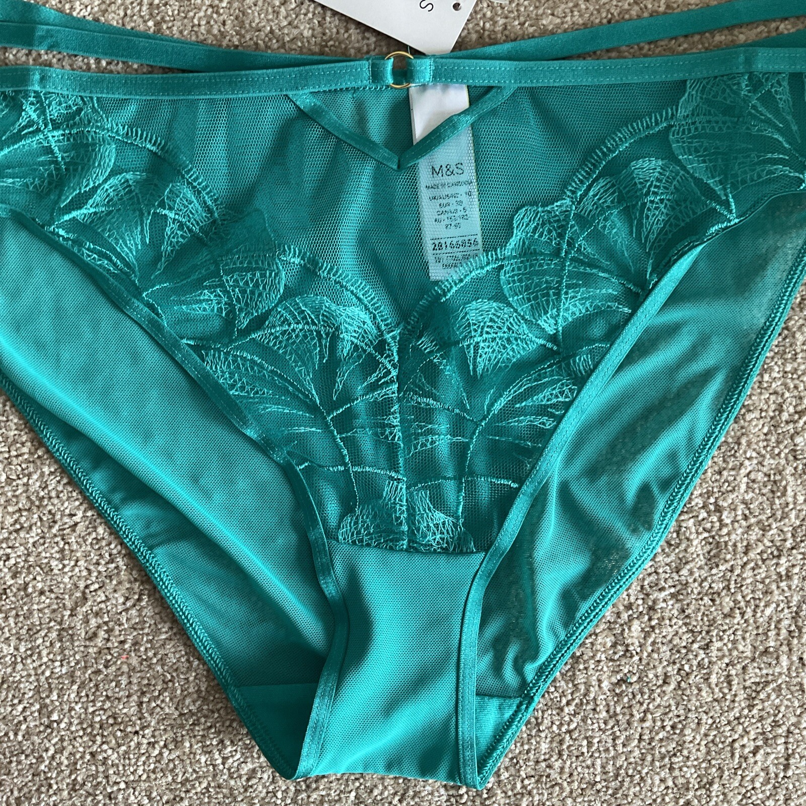 M&S Size 10 Boutique Maya High Leg Knickers See Through Mesh Emerald Green