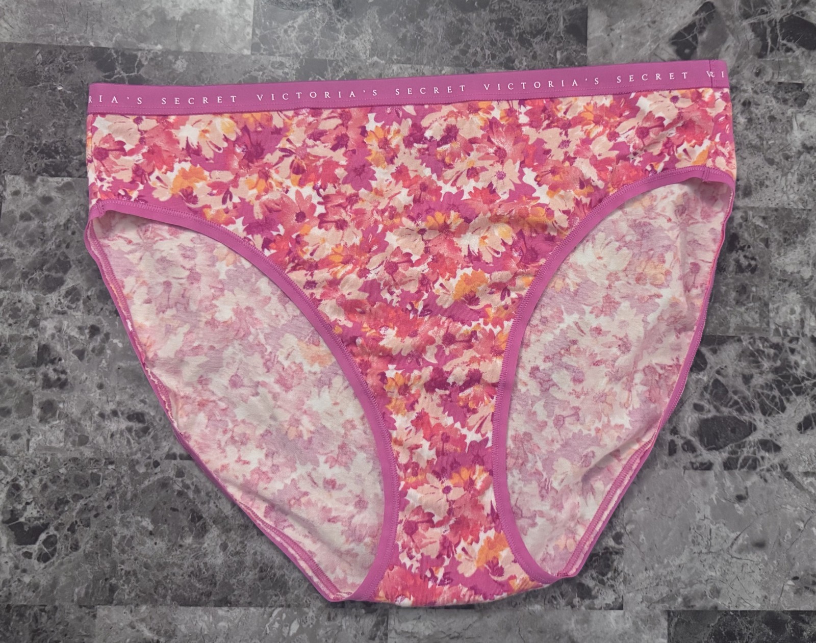 VICTORIA’S SECRET L PINK ORANGE FLORAL LIGHTWEIGHT BAND HIGH LEG BRIEF PANTIES