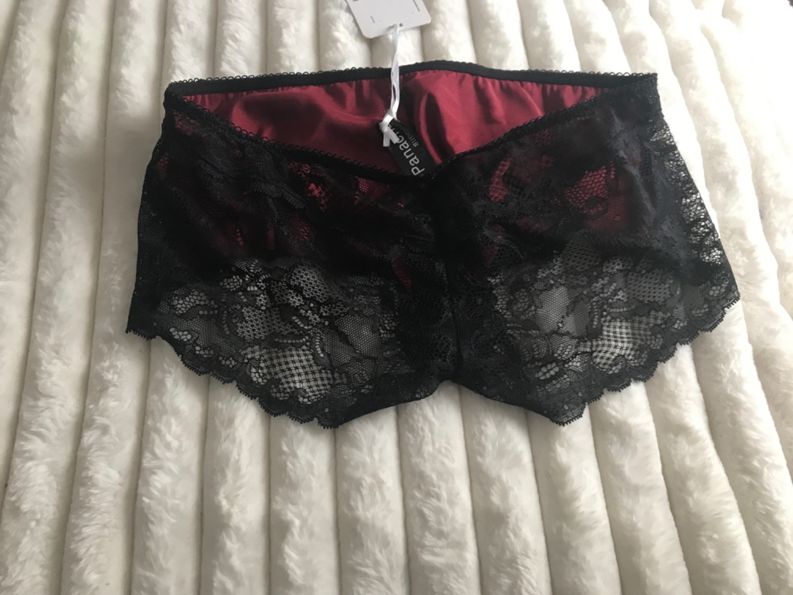 Panache black burgandy lace back Brief black lace NEW UK semi sheer small new